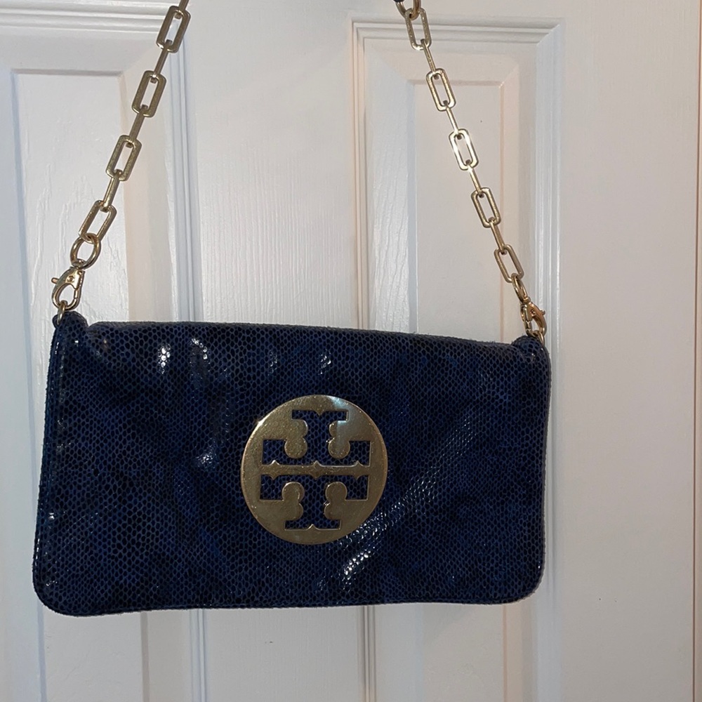 Tory Burch Flap Bag - navy with gold emblem